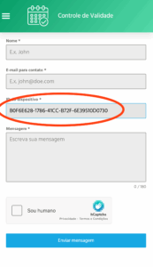 demonstração do identificador do aplicativo na pagina de suporte