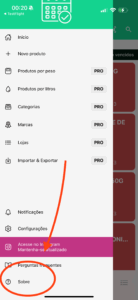 ilustração do botão sobre no menu