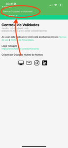 Mensagem de identificador copiado